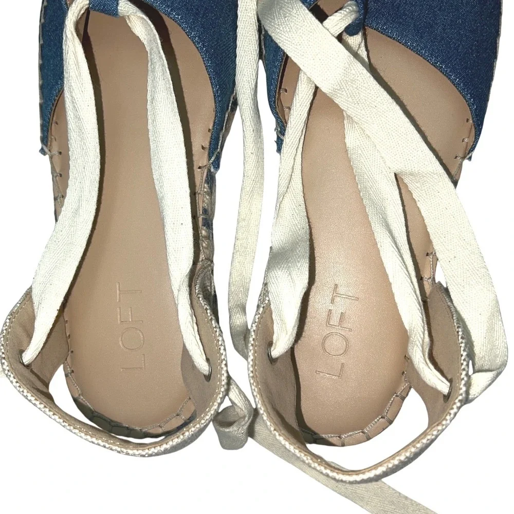 Ann Taylor Loft Chambray Lace Up‎ Espadrille Flats Size 9 EUC